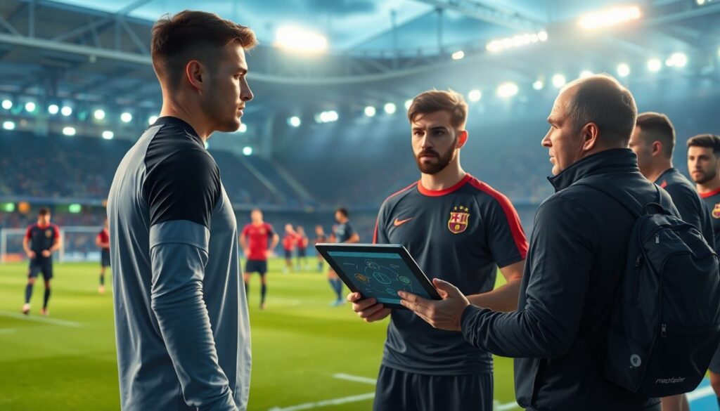 Как коуч и штаб выдают установку перед выходом на поле - иллюстрация